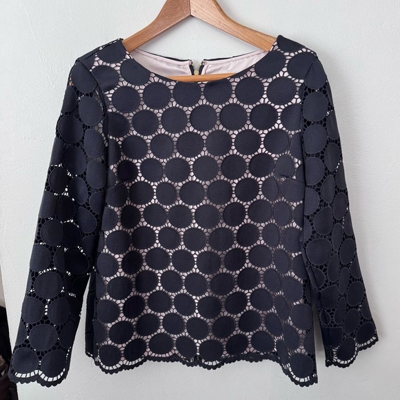 Kate Spade dark blue back zip circle pattern lined dressy suit top Size 8 - Picture 1 of 12